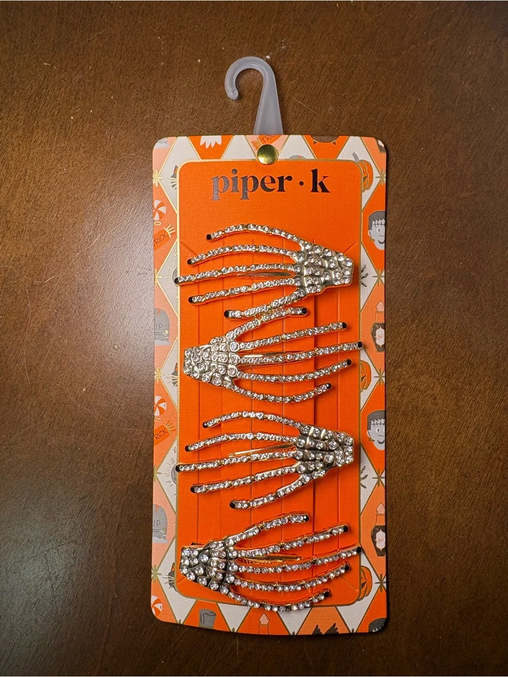 Piper Rhinestone Skeleton Hand Hair Clips - Silver Sparkle, 4 Pack
